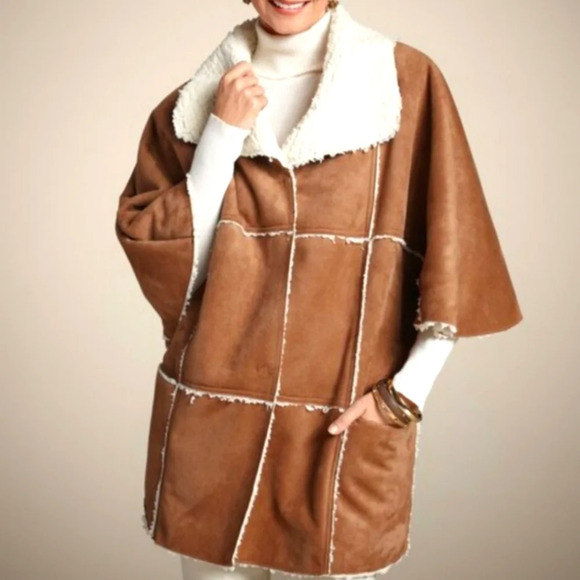Chico’s Poncho Cape Jacket Sherpa Sz8/10 - Picture 1 of 17